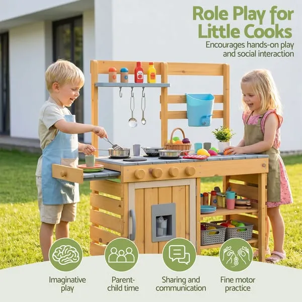 Keezi Kids Kitchen Playset Wooden Play Kitchen Mud Kitchen Toy Kitchen 95cm Tall