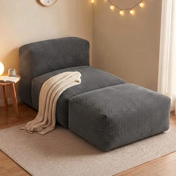 Artiss Foldable Bean Bag Sofa Bed Cloud Couch Boneless Floor Lounger Chair Grey