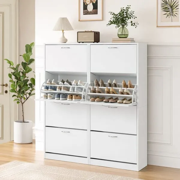 Artiss 2x Shoe Cabinet Storage Organiser 4 Flip Drawer White