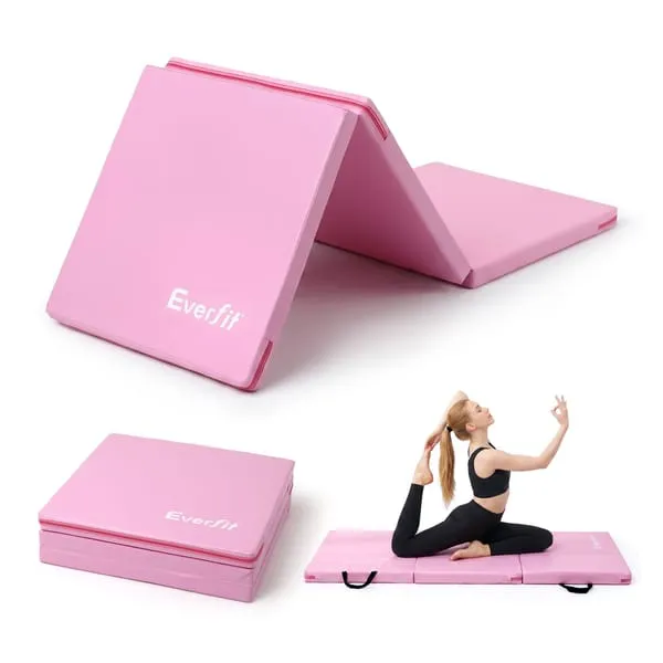 Everfit 180x60cm Gymnastics Mats Folding Exercise Floor Mat Portable 3 Fold Tumbling Mat Pink/Black