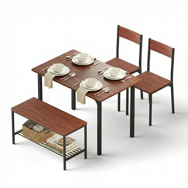 Artiss Dining Table and Chairs Set of 4 Storage Bench Kitchen Furniture Walnut