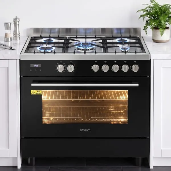 Devanti 90cm Dual Fuel Cooker Gas Cooktop Electric Oven 5 Burner