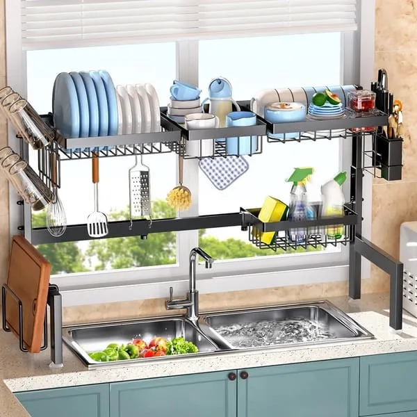 CARLA HOME Adjustable Over the Sink Dish Drying Rack with Utensil Holder