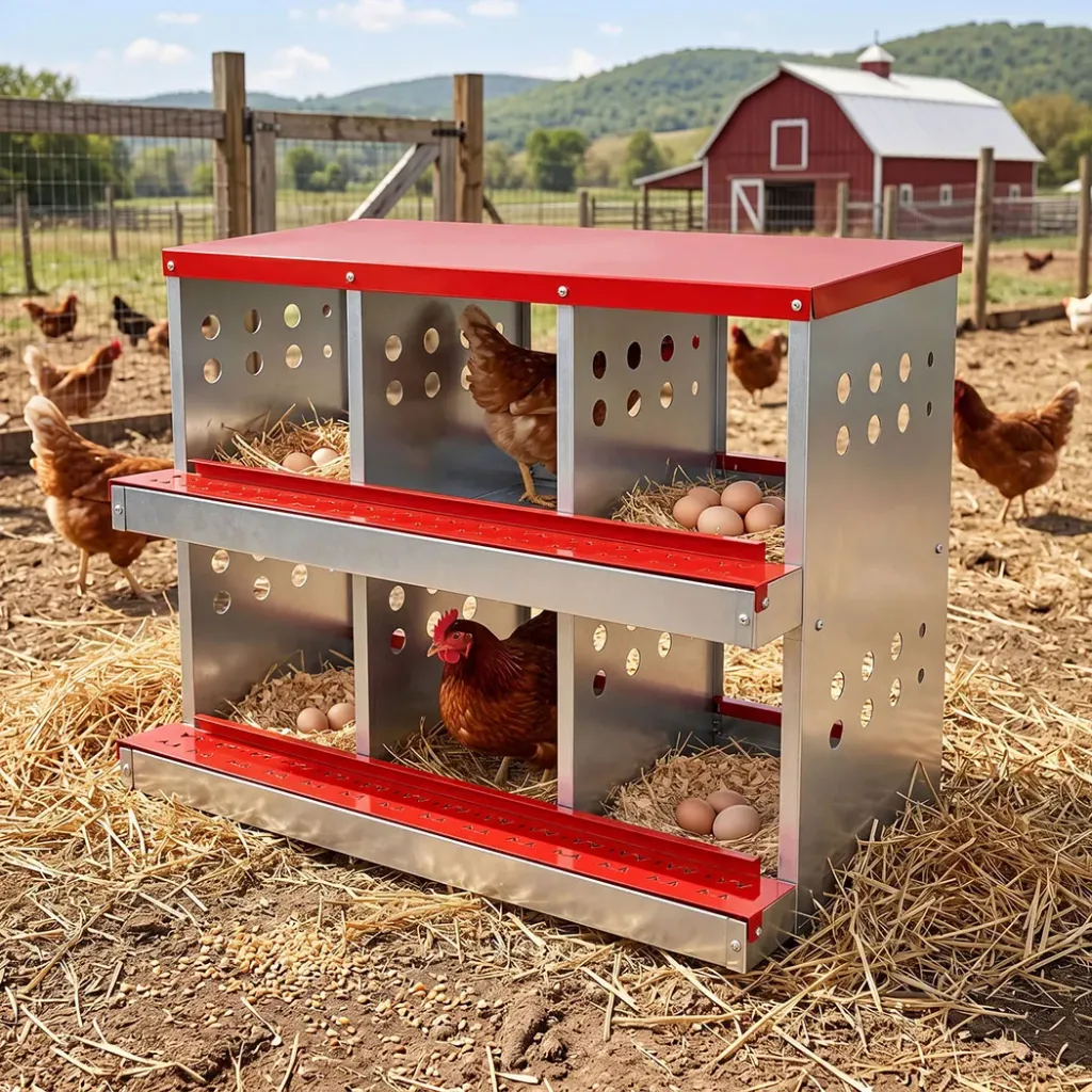 Pawz Chicken Nesting Box 6 Hole 2-Tier Roll Away Egg Collection Galvanized Coop