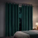 Marlow Blackout Curtains 2X Velvet Room Darkening Eyelet Curtains Decor Green