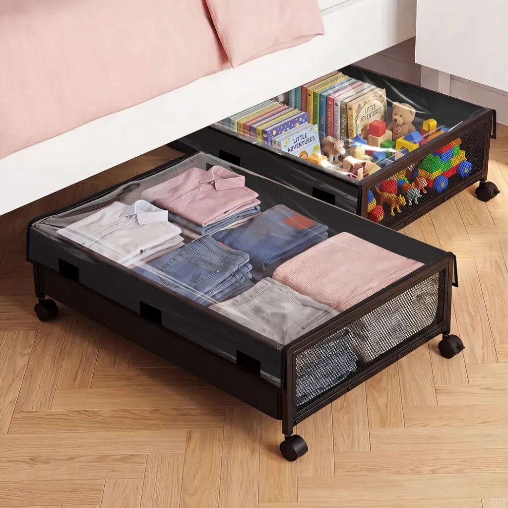 Levede 2Pcs Under Bed Storage Box Wheels Clothes Organizer Dustproof 48L
