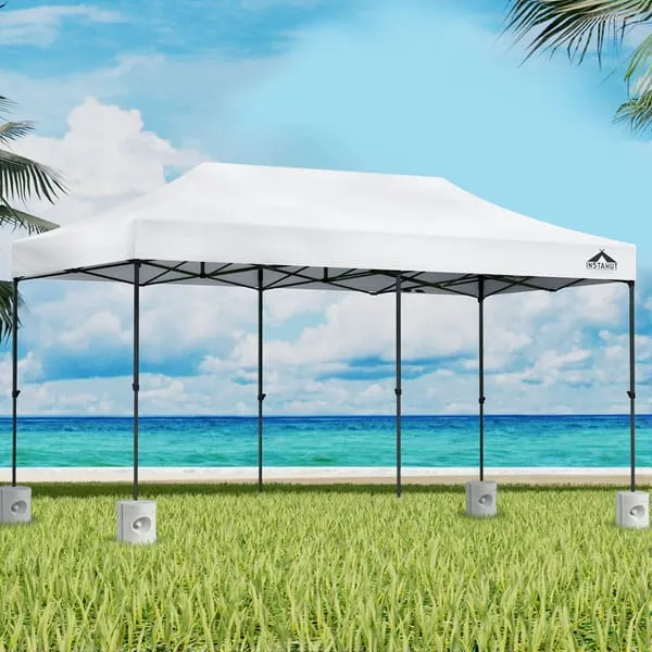 Instahut Gazebo Pop Up Marquee 3x6 Folding 500D Wedding Tent Base Pod White