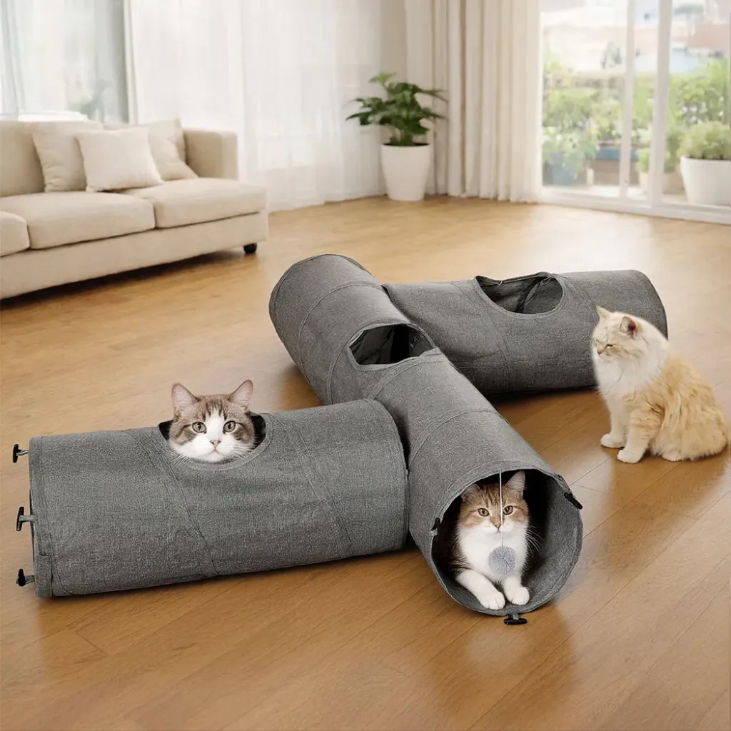 Pawz Large Cat Tunnels 3 Pcs Modular Foldable Linen Tube Kittens Rabbits Toys