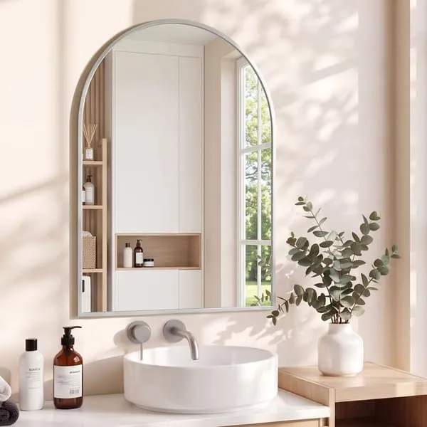 Embellir Arch Wall Mirror, Decorative Silver Frame Mirrors, 61x41cm Bathroom Vanity Mirror