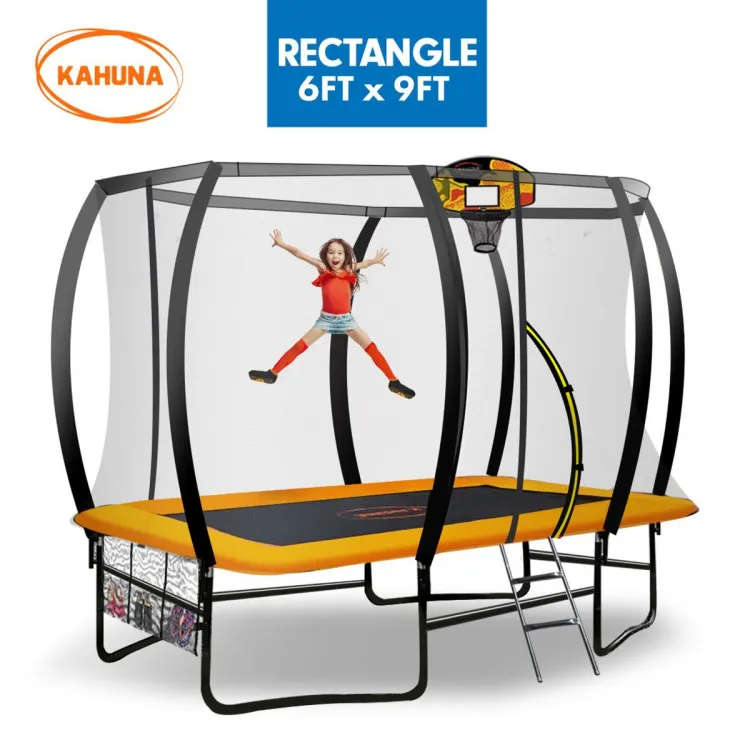 Kahuna 6 ft x 9 ft Rectangular Outdoor Trampoline with Basketball Set - Orange