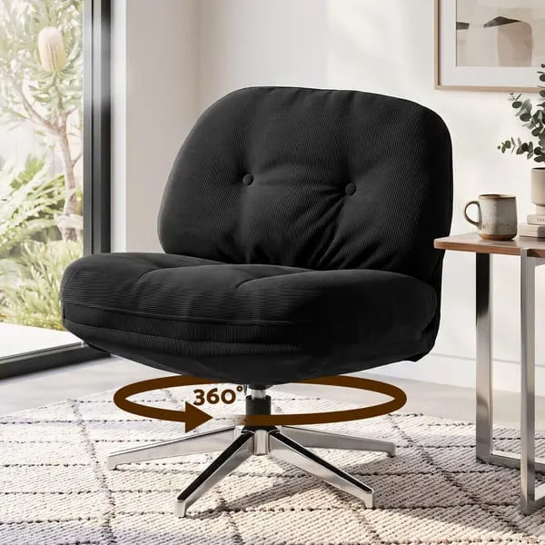 Artiss Swivel Chair Nursing Armchair Lounge Corduroy Steel Star Base Black