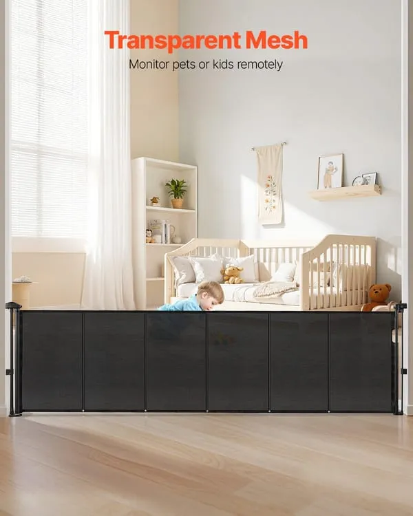 Retractable Baby Gate, 870 mm Tall, Extends up to 2800 mm Wide, Retractable Gate for Kids or Pets