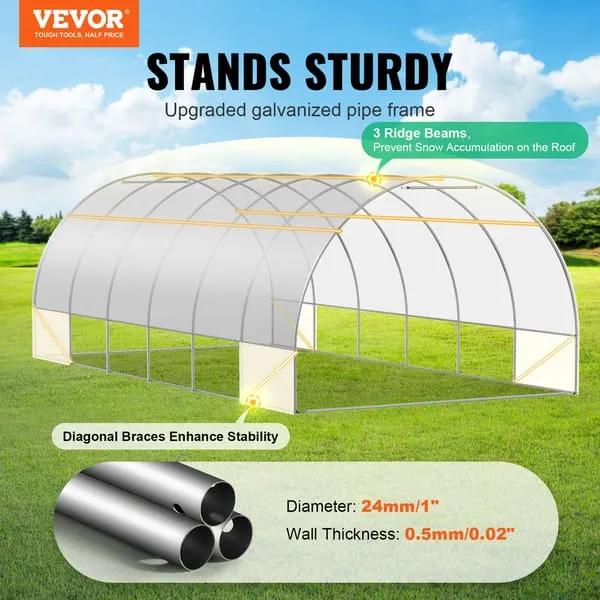 Walk-in Tunnel Greenhouse, 19.4x9.7x6.5 ft Hoop House Greenhouse Tunnel