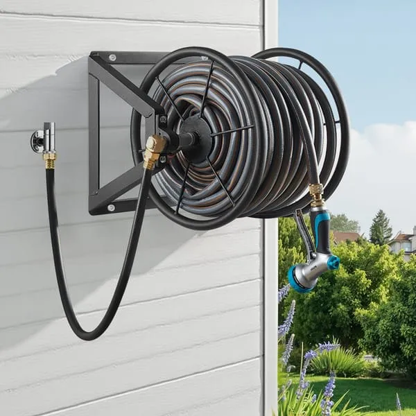 Wall Mounted Garden Hose Reel, Holds 200 ft 5/8-inch Manual Water Hose Winder