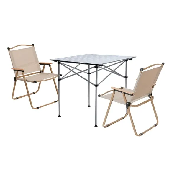 Weisshorn 3pc Camping Table Chair Set Outdoor Folding Aluminium Portable Picnic (silver)