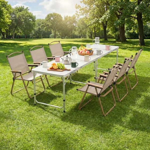 Weisshorn 7pc Camping Table Chair Set Outdoor Folding Aluminium Portable Picnic