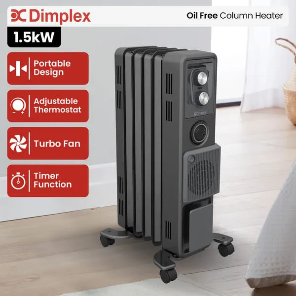 Dimplex Oil Free 1.5kW Column Heater w/ Turbo Fan and Timer in Black