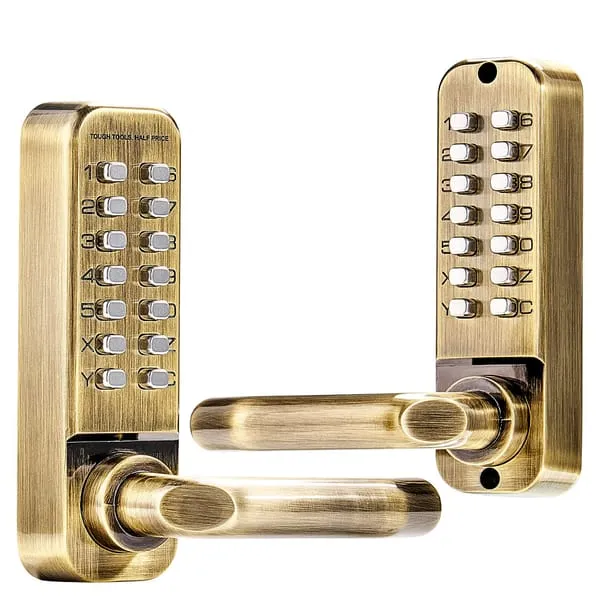 Mechanical Keypad Door Lock with Handle, Double-Sided Stainless Steel Waterproof Keyless Gate Lock (Gold)