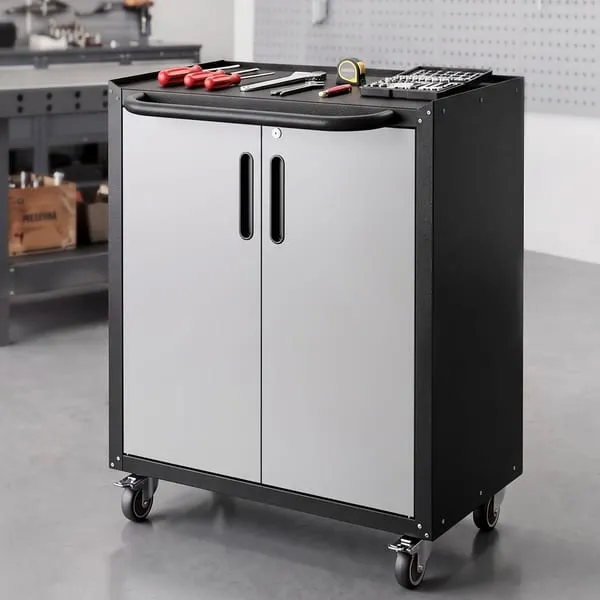 Giantz Rolling Tool Cabinet Heavy-Duty Storage Cabinet Adjustable Shelf Black and Grey