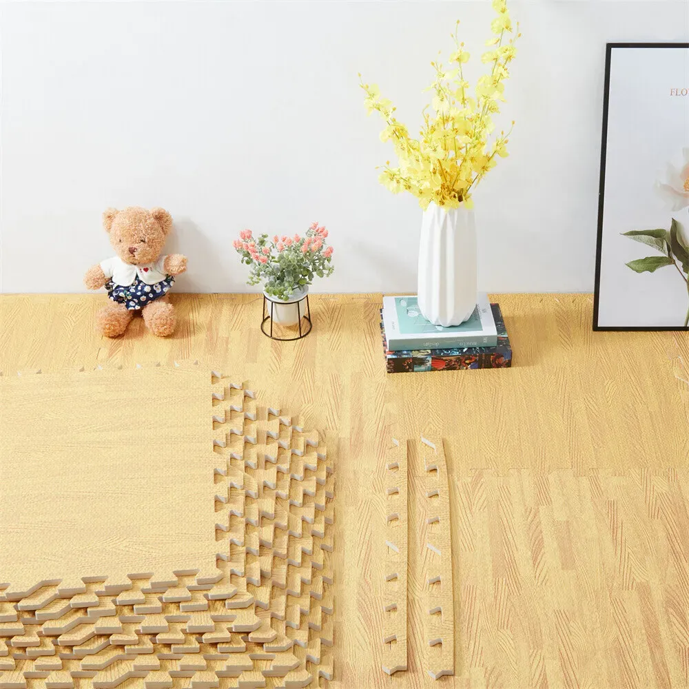 Natural Wood Interlocking Heavy Duty EVA Foam Gym Flooring Mats - 60x60cm - 24 Tiles