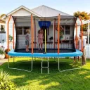 Everfit 12FT Kids Trampoline Rectangle Rebounder with Basketball Set Blue