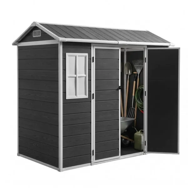 Giantz Garden Shed Resin Outdoor Storage Box 2.44x1.31M Tool Shed Backyard Black