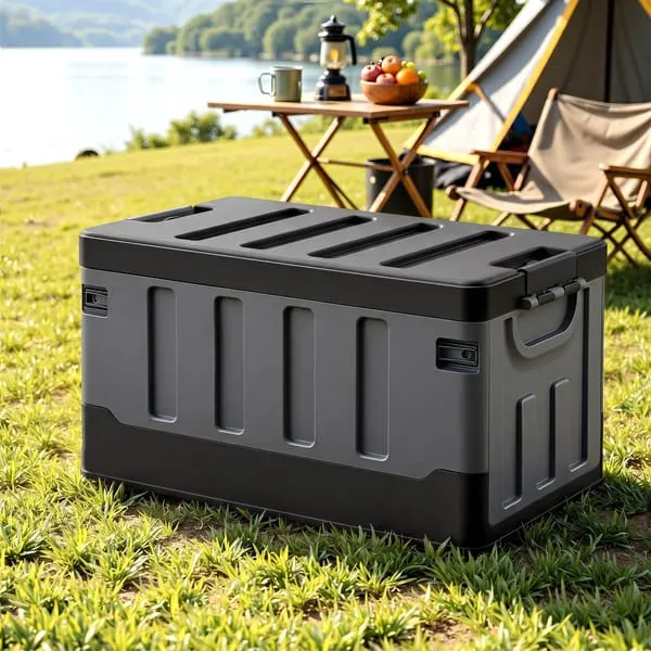 Gardeon Collapsible Outdoor Storage Box 60L Stackable Folding Camping Organizer Black