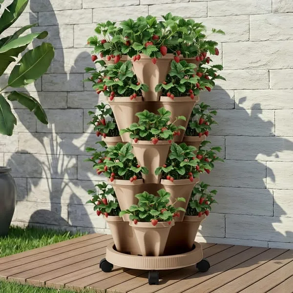 Green Fingers Garden Bed 5 Tier Vertical Garden Stackable Planters Tan