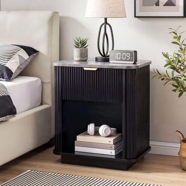 Artiss Bedside Table with 1 Drawer Side Table Black Nightstand