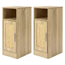Levede Narrow Bedside Table 2 Pcs with Storage Boho Rattan Wood