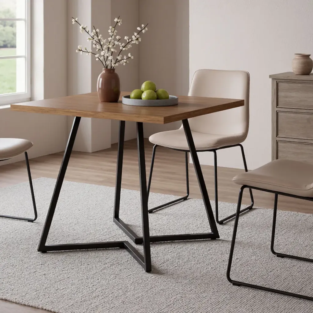Levede Dining Table 80cm Square Dining Table 4 Seater Wood Top Black Metal