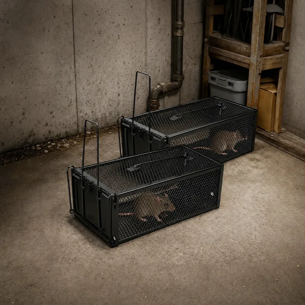 Toque Mouse Trap Humane Live Catch Rat Cage Reusable Zinc Iron Garage Black 2pc