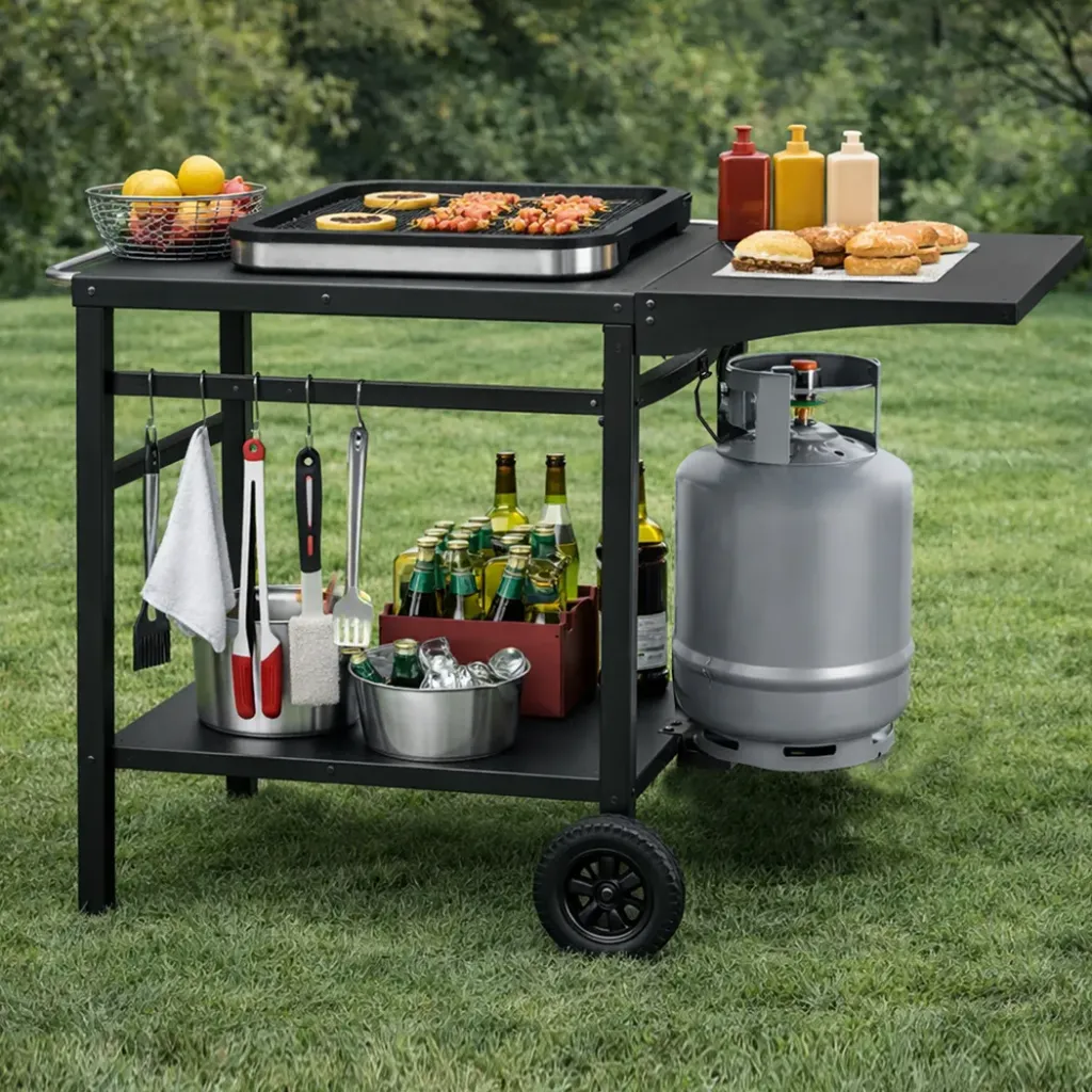 Levede Outdoor Kitchen Cart Mobile Foldable Food Prep BBQ Grill Dining Table