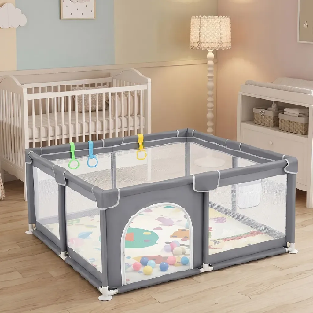 BoPeep Baby Playpen 127x127cm Playpen with Balls Meah 150D oxford Grey