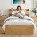 Artiss King Single Bed Frame with 2 Drawers Platform Bed with Headboard Bed Base with USB Ports Natural