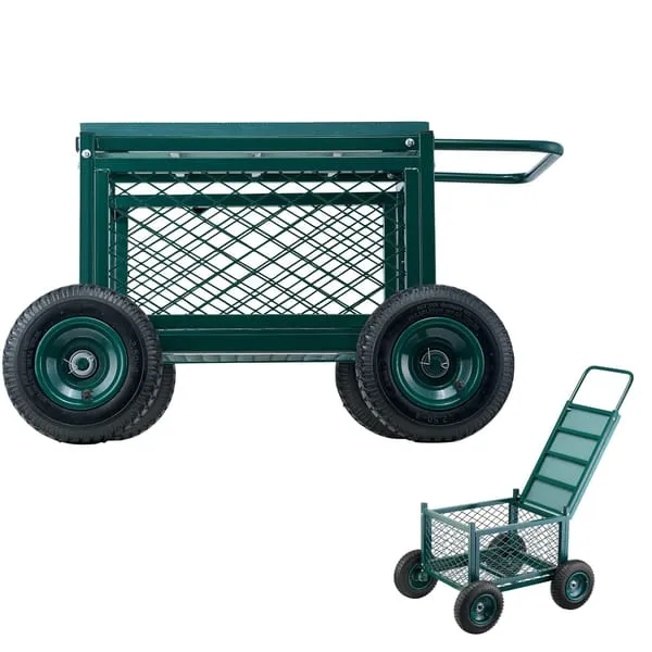 Rolling Garden Cart with Seat, Metal Rolling Garden Work Seat with Wheels, Supports up to 181 kg