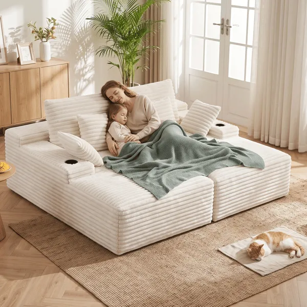 Artiss Double Chaise Lounge Sofa 2-Seater Modular Sofa Lounge Chair Couch Beige