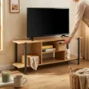 CARLA HOME TV Stand Entertainment Console - Open Shelves - Oak - Brown - Rustic - Steel