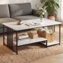 Artiss Coffee Table 100cm Faux Marble Finish Center Table 2-Tier Storage White&Black