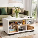 Artiss Coffee Table 90cm Center Table 3 Tier Open Storage Shelf Modern Living Room White & Wood