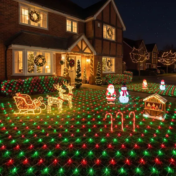Jingle Jollys Christmas Lights 6x4m Christmas Net Lights 1000LED Red Green Festive Lighting