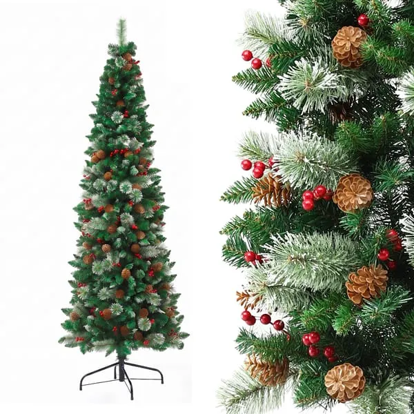 Jingle Jollys 2.1m Artificial Slim Christmas Tree Pine Cone Berry Decor Corner
