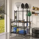 Gardeon Garden Tool Organizer Rack 16 Slots Rolling Garage Storage with Hooks