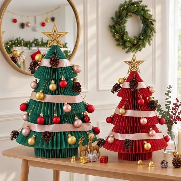 Jingle Jollys 2X Folding Christmas Tree 47CM Xmas Table Decorations Red&Green