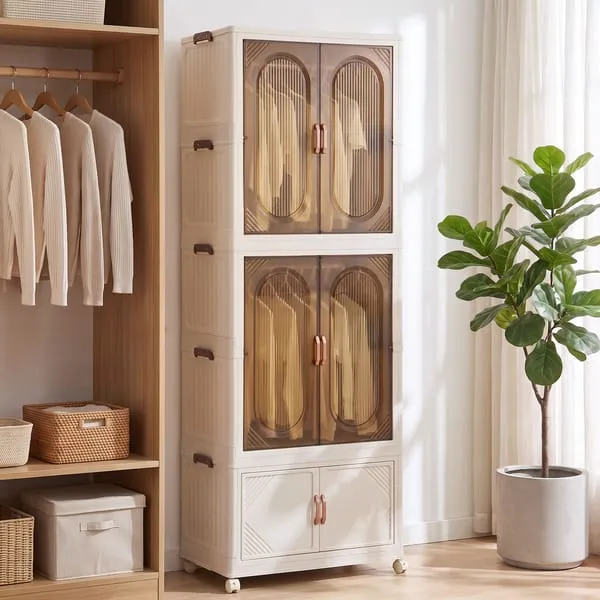 Artiss Foldable Storage Cabinet Stackable Wardrobe Box Clear Magnetic Door White