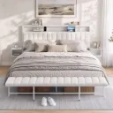 Artiss King Metal Bed Frame Boucle Headboard Charging Station Side Table White