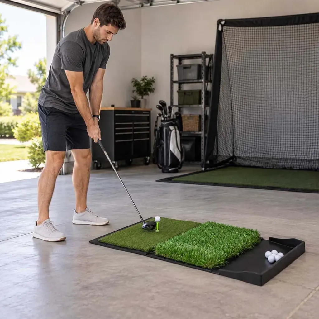 Centra Golf Hitting Mat Practice Dual Turf with Rubber Base Indoor Outdoor Green