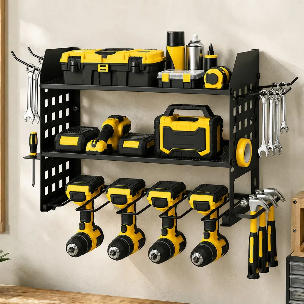 Levede Tool Storage Wall Mounted Tool Organiser Steel 3-Tier Rack Garage Black