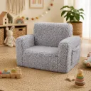 BoPeep Kids Sofa Fold Out Couch 2 In 1 Plush Toddler Lounger for Playroom Grey