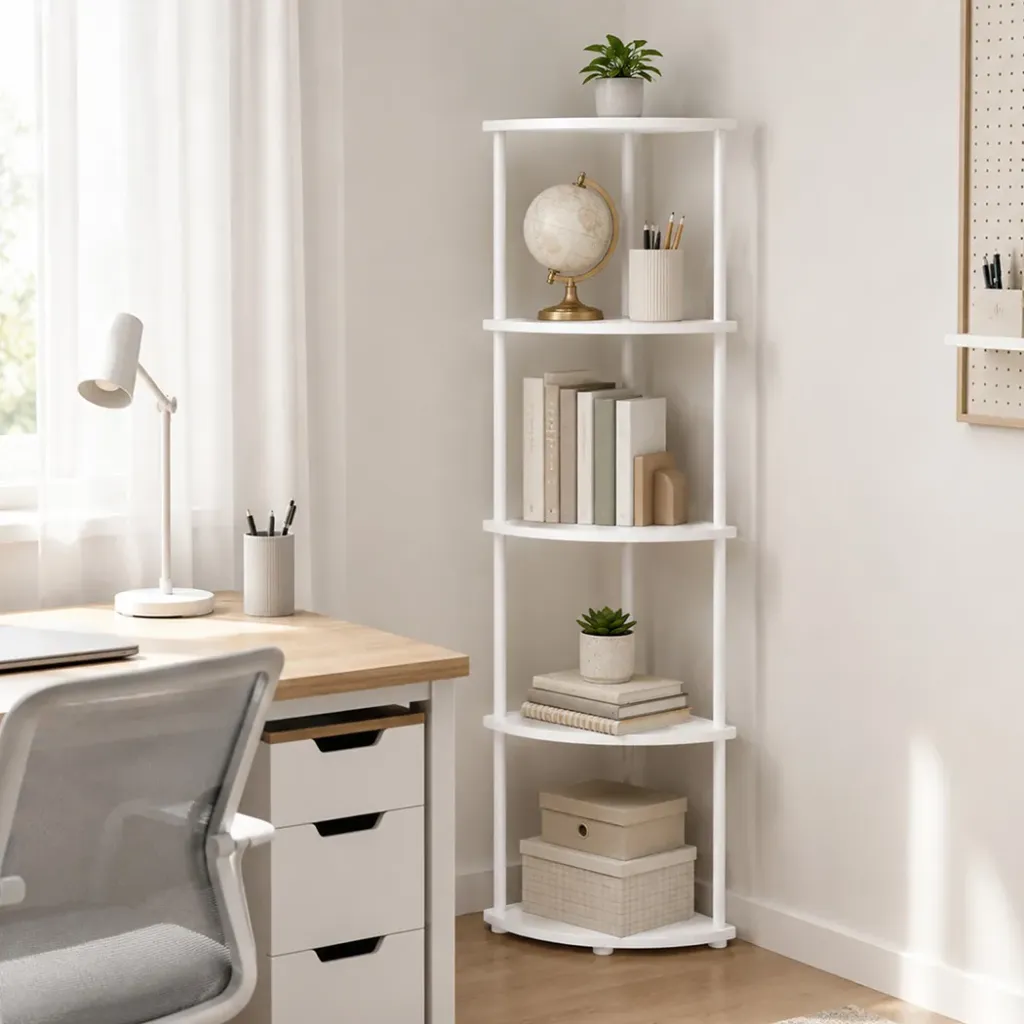 Levede Corner Bookshelf Adjustable Corner Bookcase Unit Living Room White